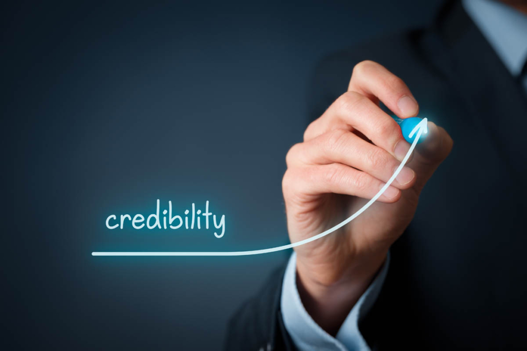 Corporate credibility improvement concept. Businessman (o PR specialist) plan to improve credibility of his company.